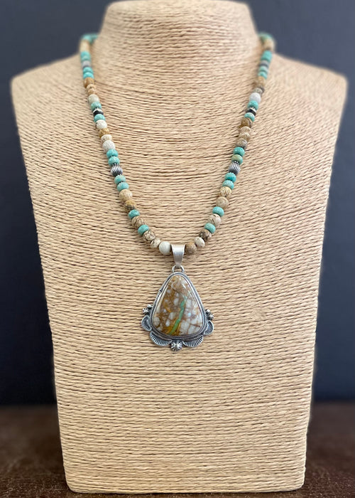 Ribbon Turquoise Pendant and Necklace, by Tom Francisco, Lula Nez