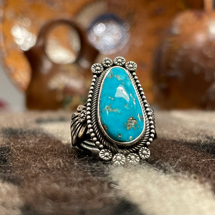 Kingman Turquoise and Silver Navajo Ring, by Ivan Howard