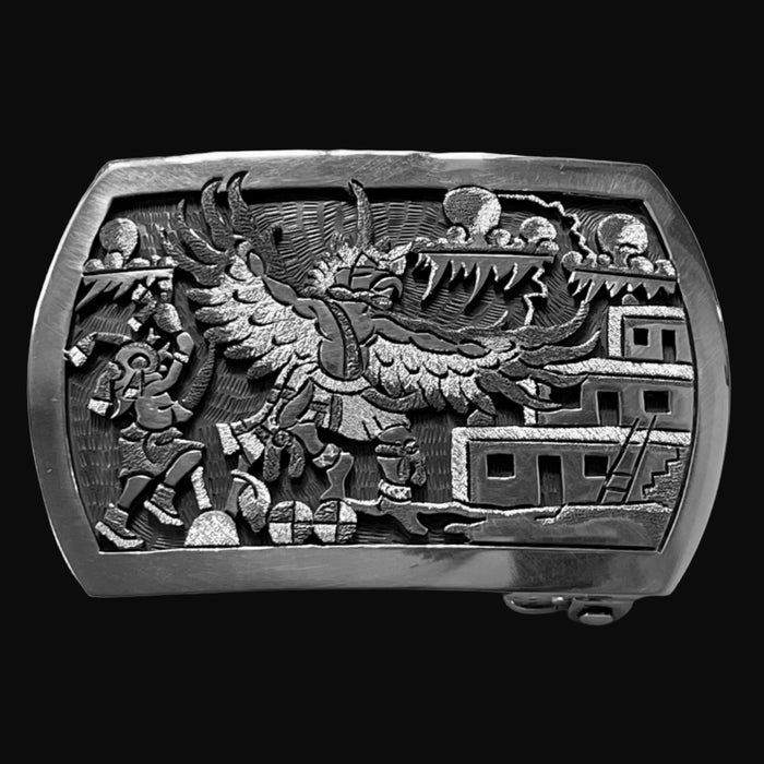 Hopi Eagle Dancer Silver Overlay Belt Buckle, by Ronald Wadsworth