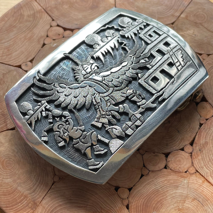 Hopi Eagle Dancer Silver Overlay Belt Buckle, by Ronald Wadsworth