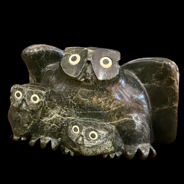 Owl with Chicks Inuit Carving, by Joanasie Manning, Inuit