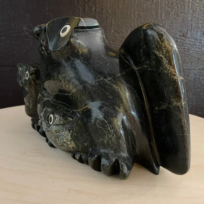 Owl with Chicks Inuit Carving, by Joanasie Manning, Inuit