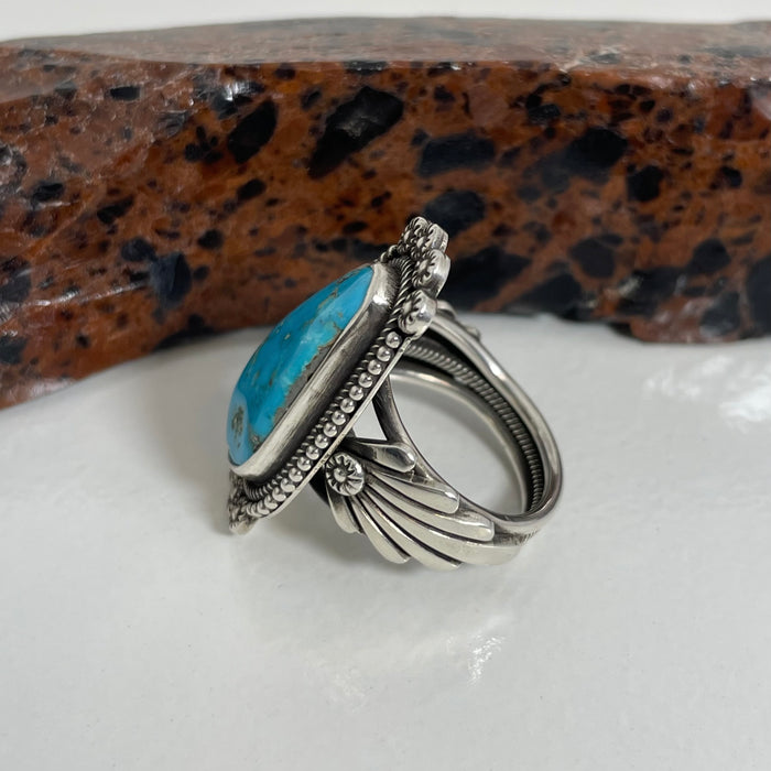 Kingman Turquoise and Silver Navajo Ring, by Ivan Howard