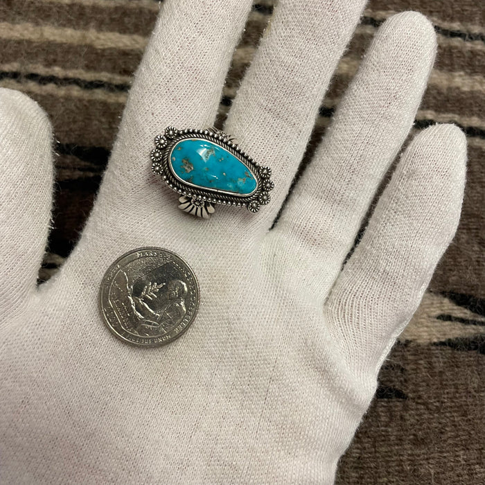 Kingman Turquoise and Silver Navajo Ring, by Ivan Howard