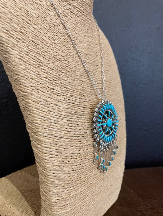 Classic Zuni Turquoise Inlay Silver Pendent or Pin, by Kevin Leekity