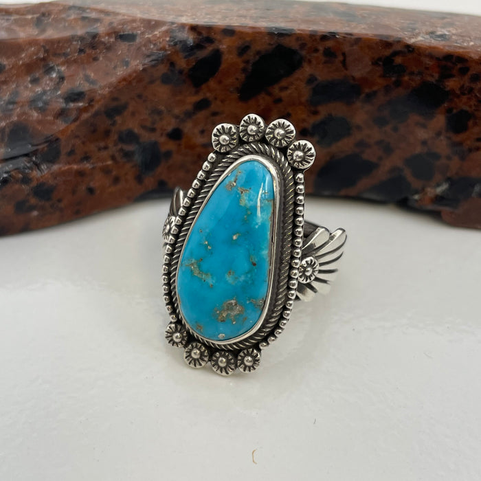 Kingman Turquoise and Silver Navajo Ring, by Ivan Howard