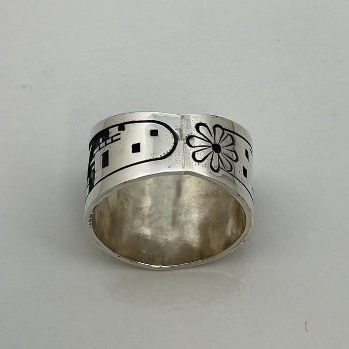 Eagle Dancer Kachina Hopi Silver Overlay Ring, by Eddison Wadsworth