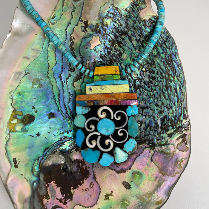 Galaxy Blossom Inlay Necklace, by Mary L. Tafoya