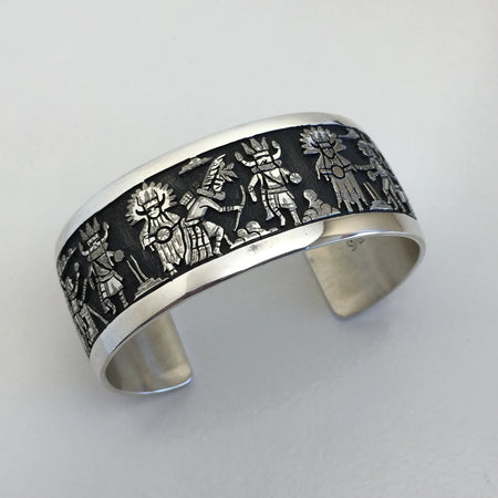 Hopi Silver Kachina Dance Bracelet, by Bennet Kagenveama