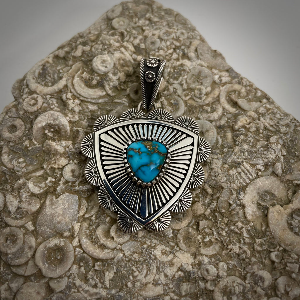 Turquoise and Silver Pendant, by Ivan Howard– Raven Makes Gallery
