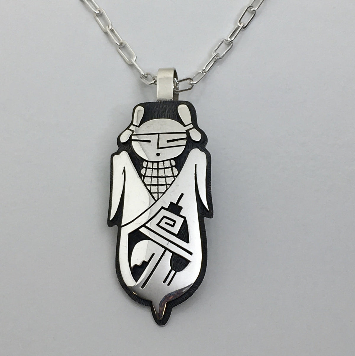 Corn Maiden Hopi Silver Overlay Pendant, by Berra Tawahongva