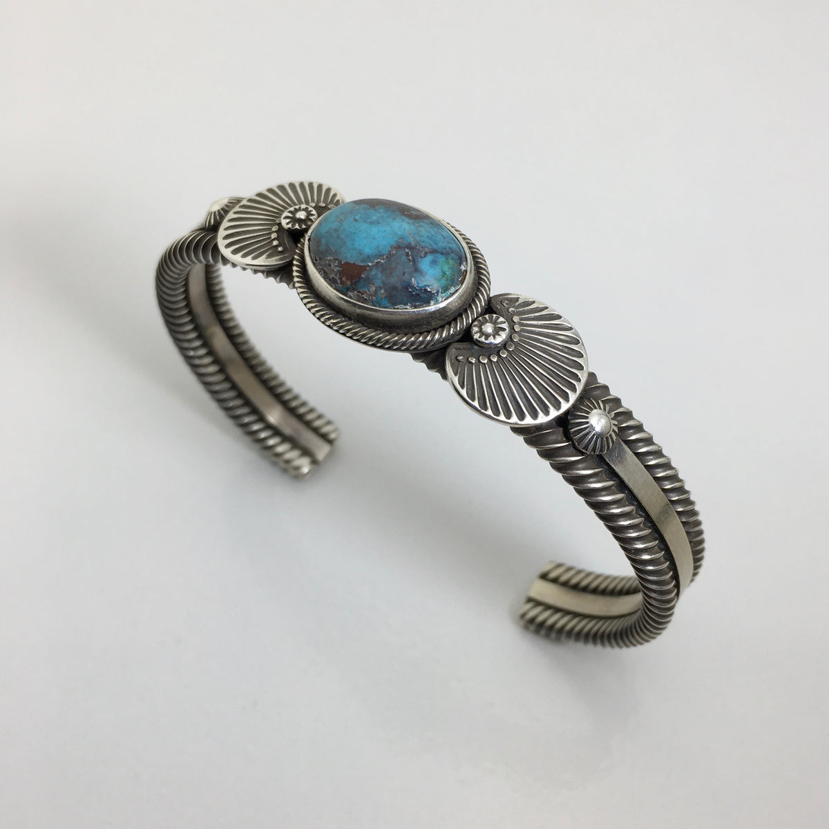 Bisbee Turquoise and Silver Bracelet, by Ivan Howard– Raven Makes