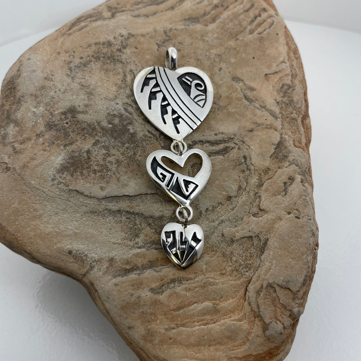 Descending Hopi Hearts Pendant, by Cheryl Wadsworth– Raven